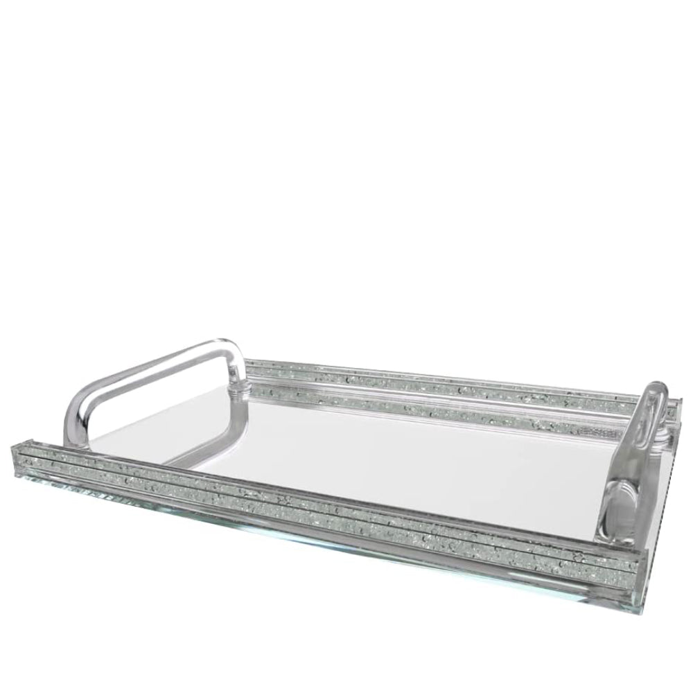 (D) Judaica Crystal Mirror Tray with Handles for Coffee Table 16.5"