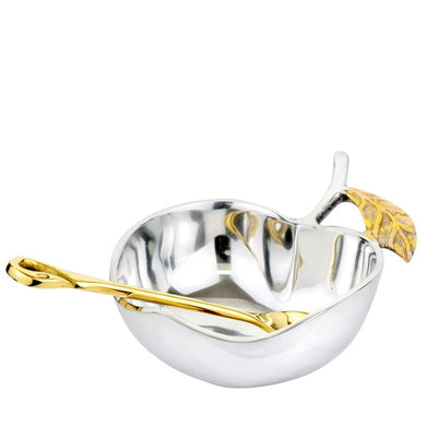 (D) Judaica Metal Silver Color Apple Honey Dish Design With Spoon