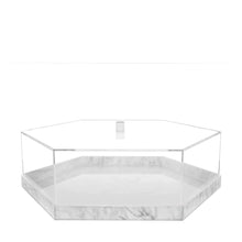 (D) Judaica Lucite Decorative Hexagon Cake Dome With Lid White Marble