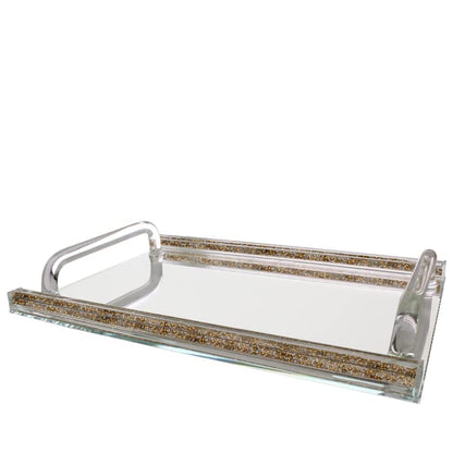 (D) Judaica Crystal Mirror Tray with Handles for Coffee Table 16.5"
