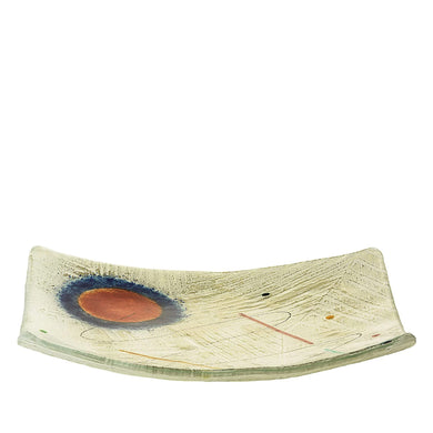 (D) Judaica White Matzah Plate Glass Passover Navy Matzah Tray 10x10 In