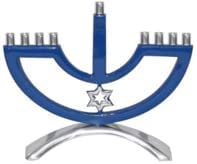 (D) Judaica Candle Menorah with Star of David Enamel (Blue)