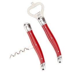 (D) Laguiole Hand Made French Corkscrew and Bottle Opener, Vintage (Red)