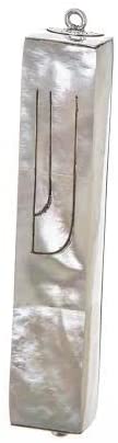 (D) Judaica Sterling Silver Mezuzah Case 4 inch for Door (White Mother of Pearl)