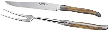 (D) Laguiole Carving Set with Fork (Olivewood Handle)