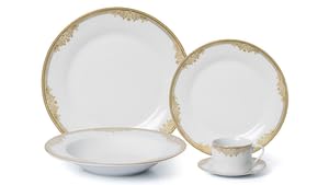 Royalty Porcelain 5-pc Dinner Set for 1, 24K Gold Plated, Premium Porcelain