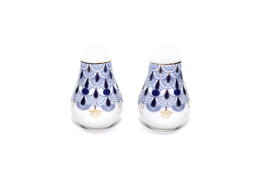 Lomonosov Ornament Porcelain Salt and Pepper Shakers 2-pc Set, Cobalt Blue Net