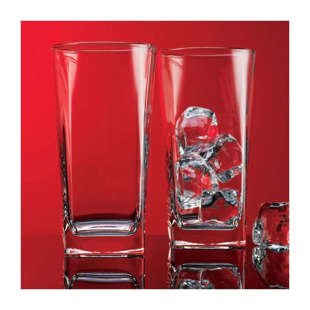 Home Essentials Red Series 16 Oz. Square Highball Glasses Cups, Set of 8