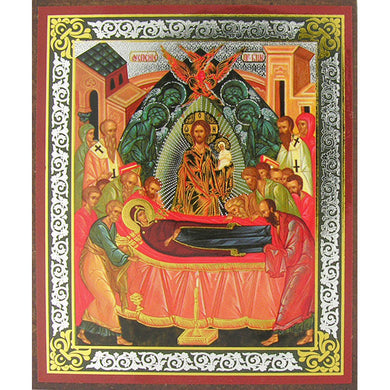 (D) Religious Gifts Mini Icon Gold Foiled Dormition Assumption of Mary