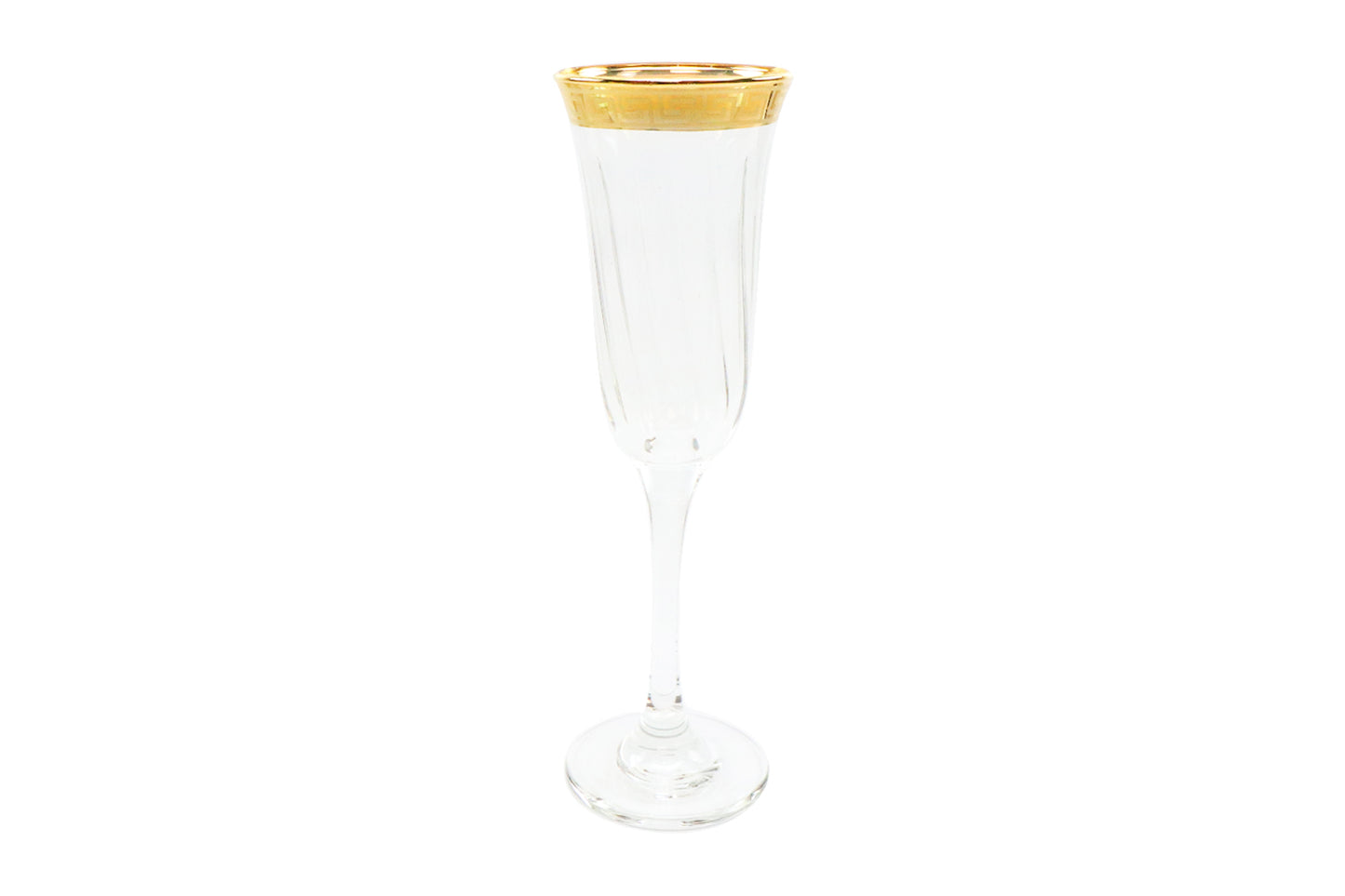 Italian Collection Crystal 24K Gold Rim Champagne Flute Glasses, Vintage Pattern