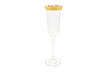 Italian Collection Crystal 24K Gold Rim Champagne Flute Glasses, Vintage Pattern