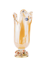 Footed Murano Glass Flower Centerpiece Vase Decorated with Flowers 16 Inch (Orange)