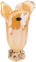 Footed Murano Glass Flower Centerpiece Vase Decorated with Flowers 16 Inch (Orange)