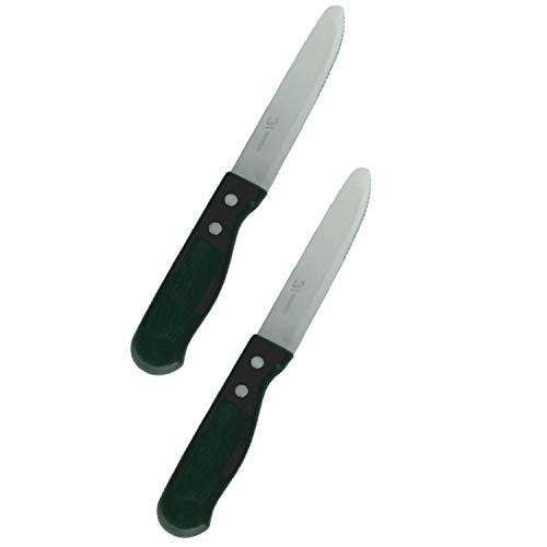 Stainless Steel 5" Blade Round Tip Jumbo Knife, Plastic Handle Steak Knives (2 PC)