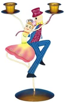 (D) Judaica Shabbat Candleholder Enameled Metal Dance Pair for 2 Candle Sticks