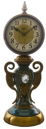 (D) Vintage Gold Brass and Ceramic Standing Clock with Crystal 10