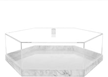 (D) Judaica Lucite Decorative Hexagon Cake Dome With Lid White Marble