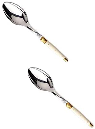 (D) Languiole Flatware, French Serving Spoon, Vintage, Hand Made (Ivory, 2 PC)
