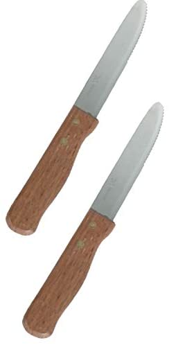Stainless Steel 5" Blade Round Tip Jumbo Knife, Wood Handle Steak Knife (2 PC)