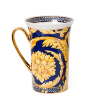 Royalty Porcelain Luxury Tea Cup/Mug, Floral Design, 24K Gold (12 Oz, Blue)