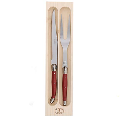 (D) Laguiole Flatware Jean Dubost Carving Set in a Tray (Red)