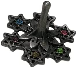 (D) Judaica Dreidel Pewter with Stones Swarovski Jewish Holiday Decor