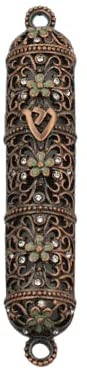 (D) Judaica Ornamented, Antique Brass Mezuzah Case Holder 4.5'' (Gold)