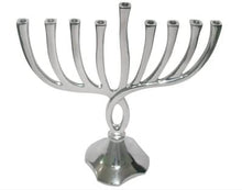 (D) Judaica Silver Metal Menorah Twist Modern Design 9 Branch Candle Holder