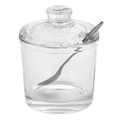 (D) Handcrafted Honey or Condiment Jar, Crystal Glass Jar with Spoon