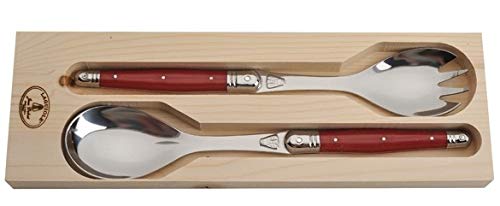 (D) Laguiole Flatware, Jean Dubost Salad Servers in a Tray 2-pc (Red)