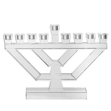 (D) Judaica Crystal Geometric Menorah for Oil Chanukah Decor (12'')