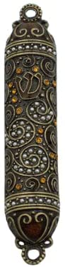 (D) Judaica Smyrna Crystals, Pearls Enamel Mezuzah 4.5 L for Door (Brown)