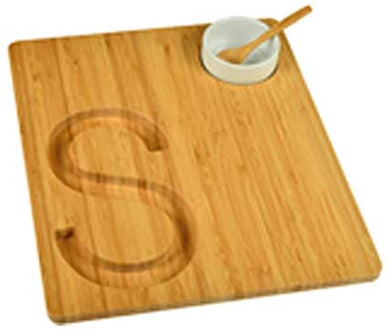(D) Alphabet Bamboo Cheese Brown Charcuterie Board Wood Platter (S)
