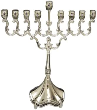 (D) Judaica Silver Plated Menorah Beautiful Candle Holder for Chanukah