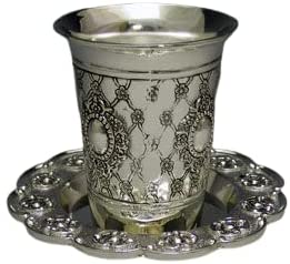 (D) Judaica Kiddush Cup With Tray Silver Plated For Shabbat and Havdalah