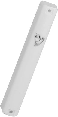 (D) Judaica Mezuzah Kosher Scroll Holder for Door (4.7'', White Silver)