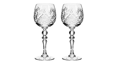 Set of 2 Vintage Design Crystal Wine Goblets Old-Fashioned Glassware 8 oz