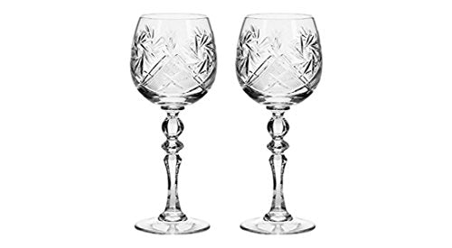 Set of 2 Vintage Design Crystal Wine Goblets Old-Fashioned Glassware 8 oz