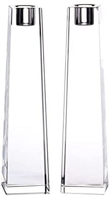 (D) Judaica Obelisk Crystal Candlesticks Jewish Set 2pc Candle Holders (Large)