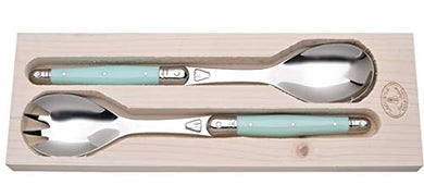 (D) Laguiole Flatware, Jean Dubost Salad Servers in a Tray 2-pc (Turquoise)