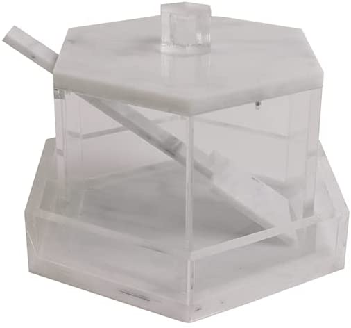 (D) Judaica Honey Dish with Lid and Spoon Acrylic Hexagon