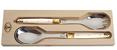 (D) Laguiole Flatware, Jean Dubost Salad Servers in a Tray 2-pc (Ivory)