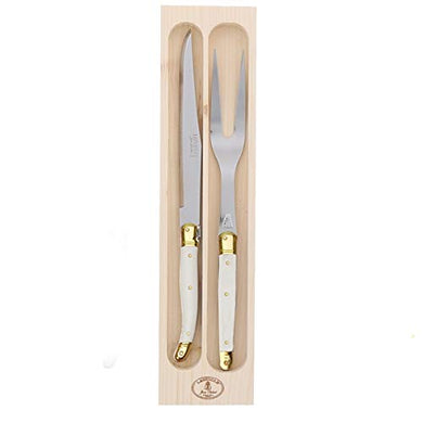 (D) Laguiole Flatware Jean Dubost Carving Set in a Tray (Ivory)