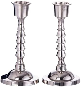 (D) Judaica Stainless Steel Modern Geometric Jewish Candlestick Holders