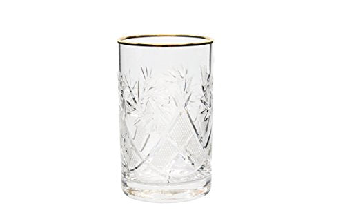 Set of 2 Cut Crystal Drinking Glasses - 250 ml for Hot or Cold Liquids -  fits Metal Glass Holder Podstakannik