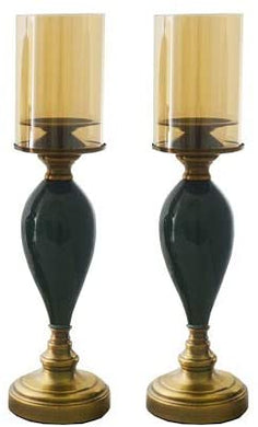 (D) Modern Candle Holder with Glass 2 Pc Set 18