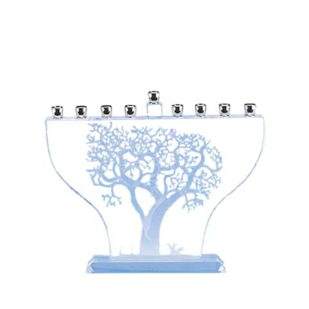 (D) Judaica Menorah Crystal Tree of Life Jewish Chanukah Decor