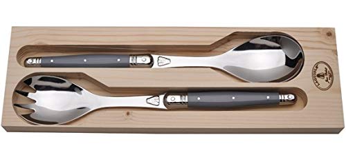 (D) Laguiole Flatware, Jean Dubost Salad Servers in a Tray 2-pc (Grey)