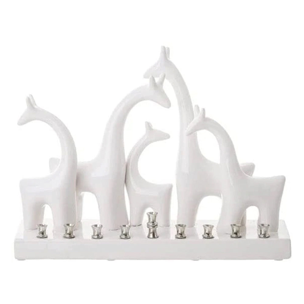 (D) The Giraffe Family Menorah Ceramic Candle Holder White Chanukah Holiday Decor