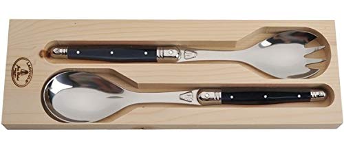 (D) Laguiole Flatware, Jean Dubost Salad Servers in a Tray 2-pc (Black)